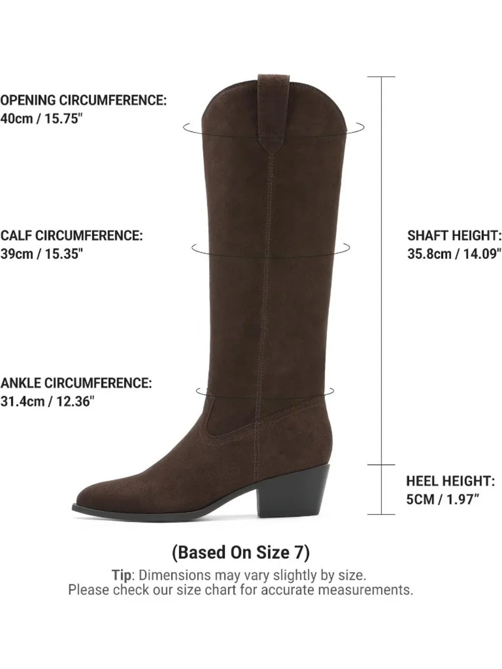 Women's Dark Brown Pointed Toe Suede Chunky Heel Retro Western Knee High Boots
